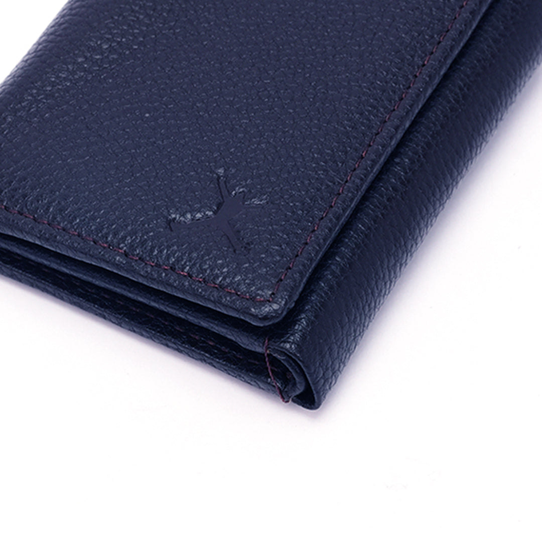 Genuine Leather RFID Tri Fold Wallet - Navy Blue