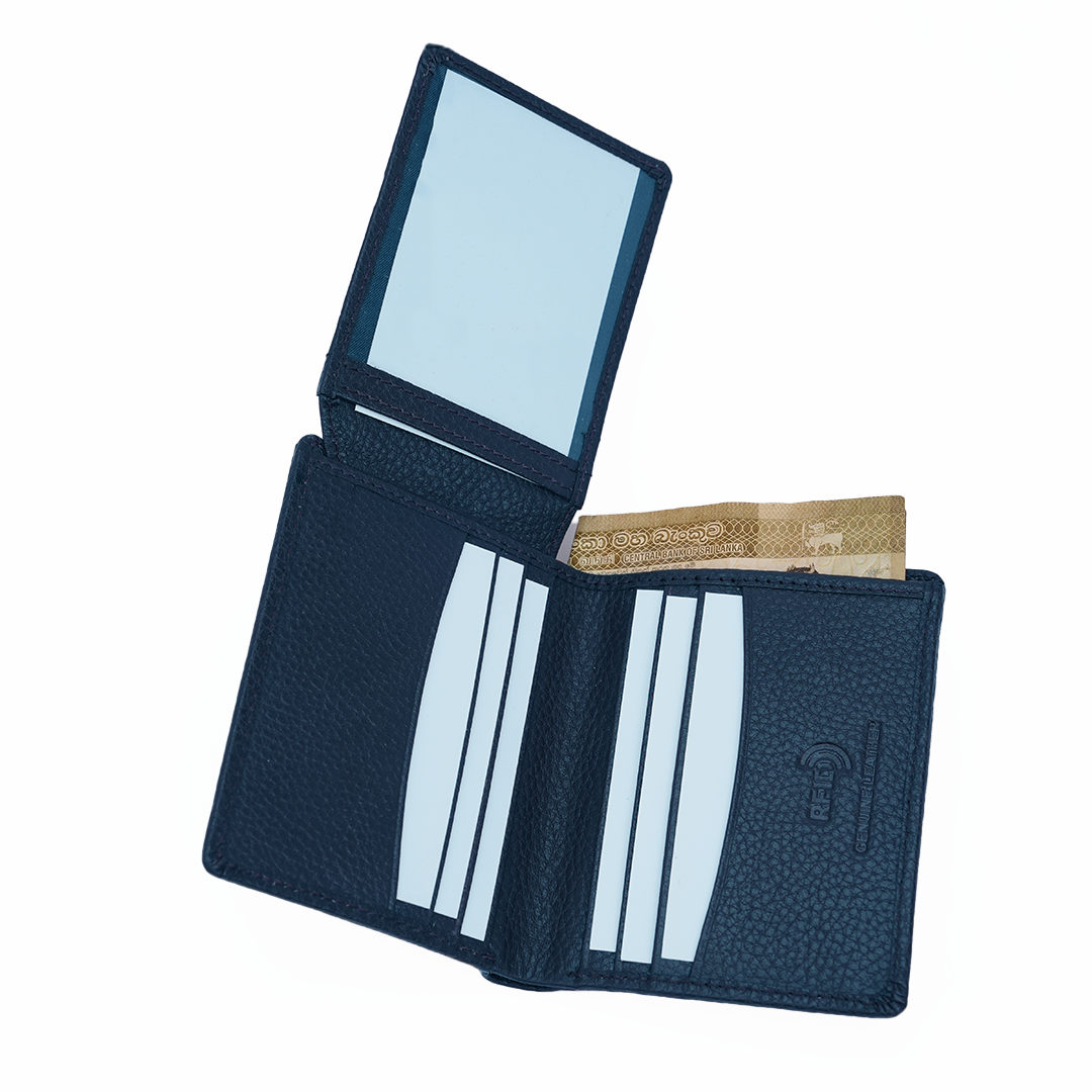 Genuine Pebbled Leather RFID Hip Wallet - Navy Blue
