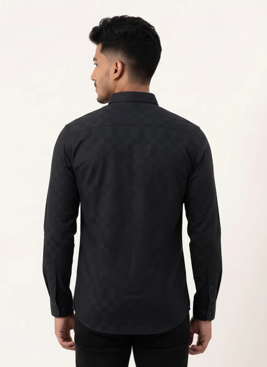 Slim Fit Cotton Plain L/S Shirt - Navy Blue