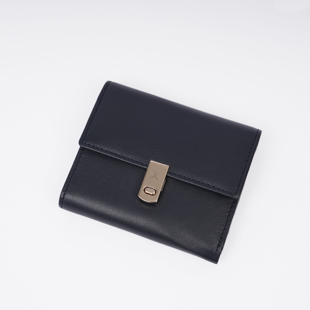 Italian Leather Ladies Wallet - Navy Blue