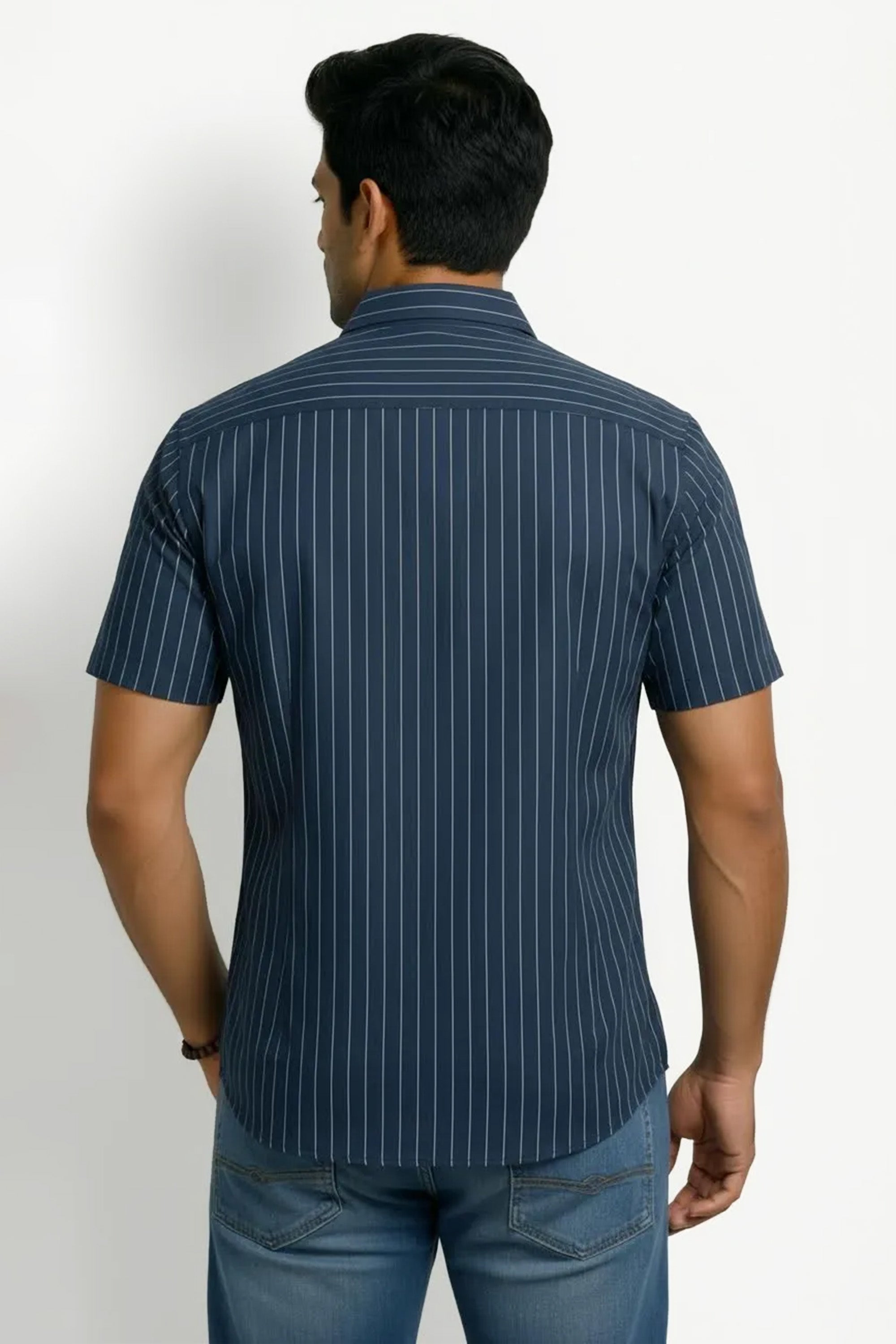 Slim Fit Cotton Linen Stripes S/S Shirt