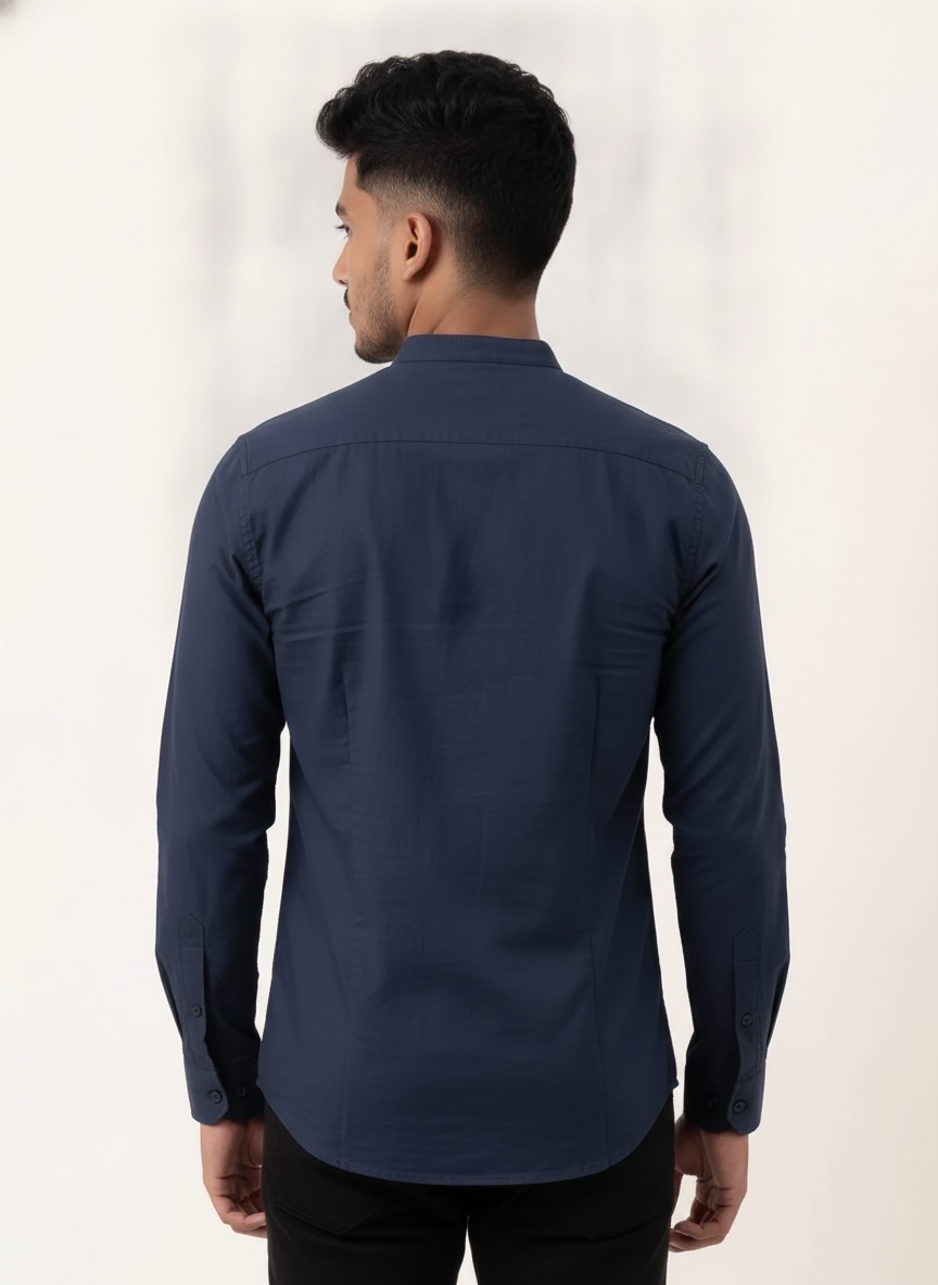 Slim Fit Cotton Plain Shirt L/S - Navy