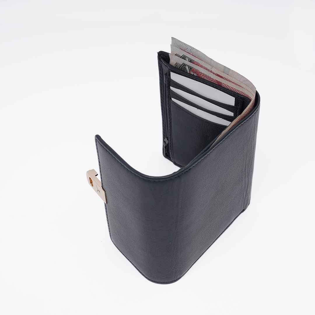 Italian Leather Ladies Wallet - Navy Blue