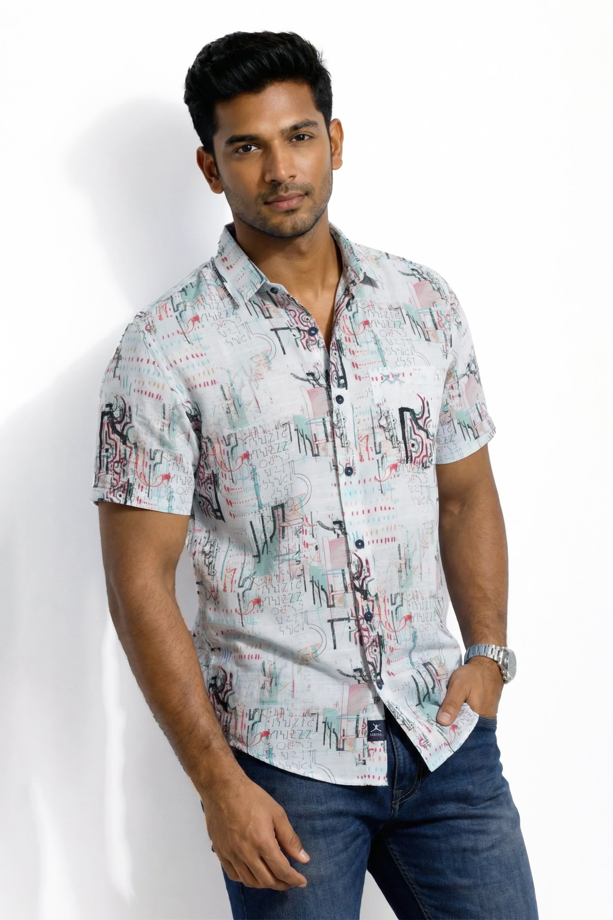Slim Fit Cotton Printed S/S Shirt
