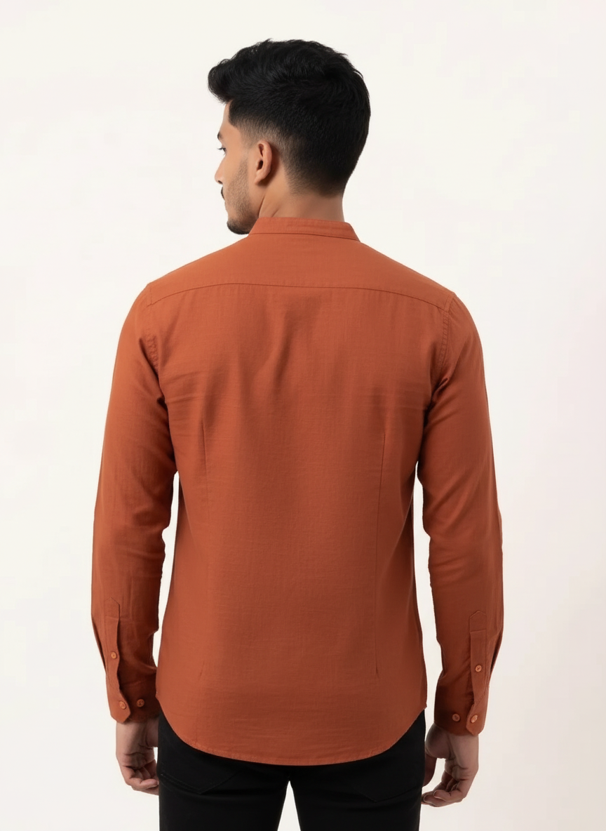 Slim Fit Cotton Linen L/S Shirt - Red
