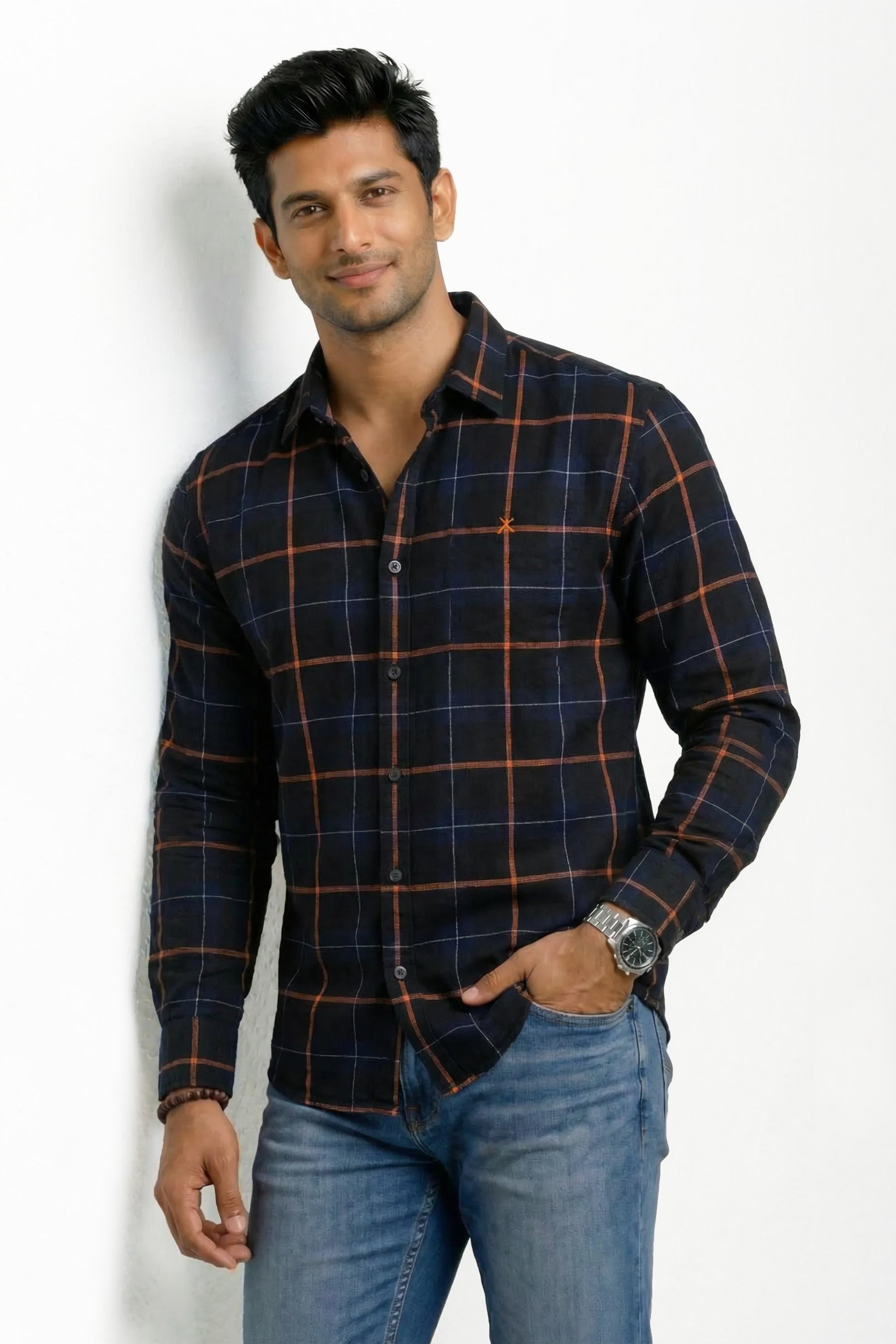 Slim Fit Cotton Checks L/S Shirt