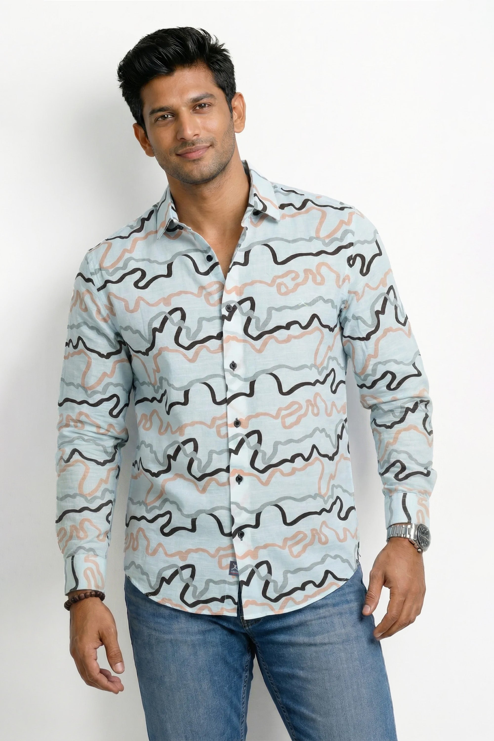 Slim Fit Cotton Linen Printed L/S Shirt