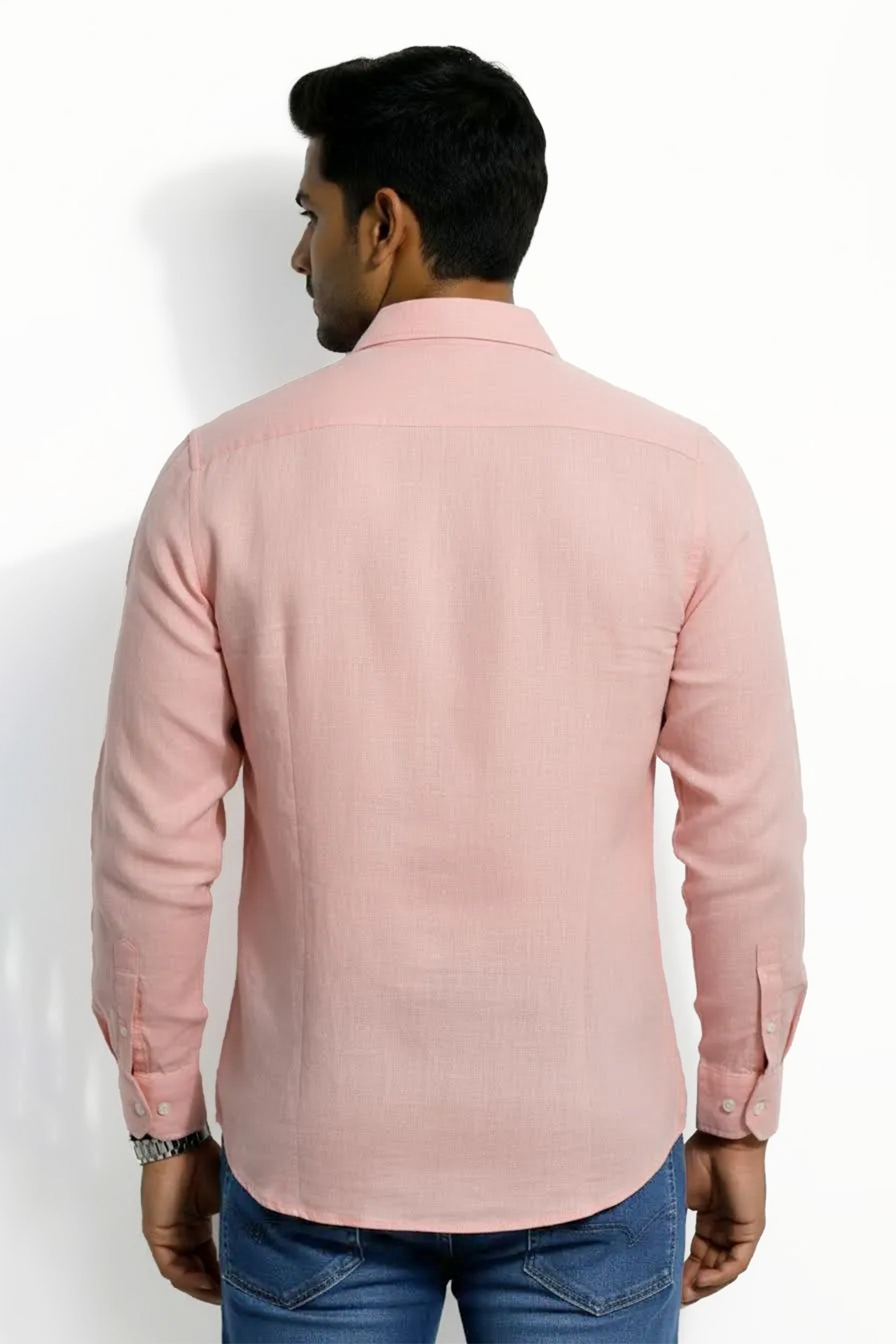 Slim Fit Cotton Linen Plain L/S Shirt