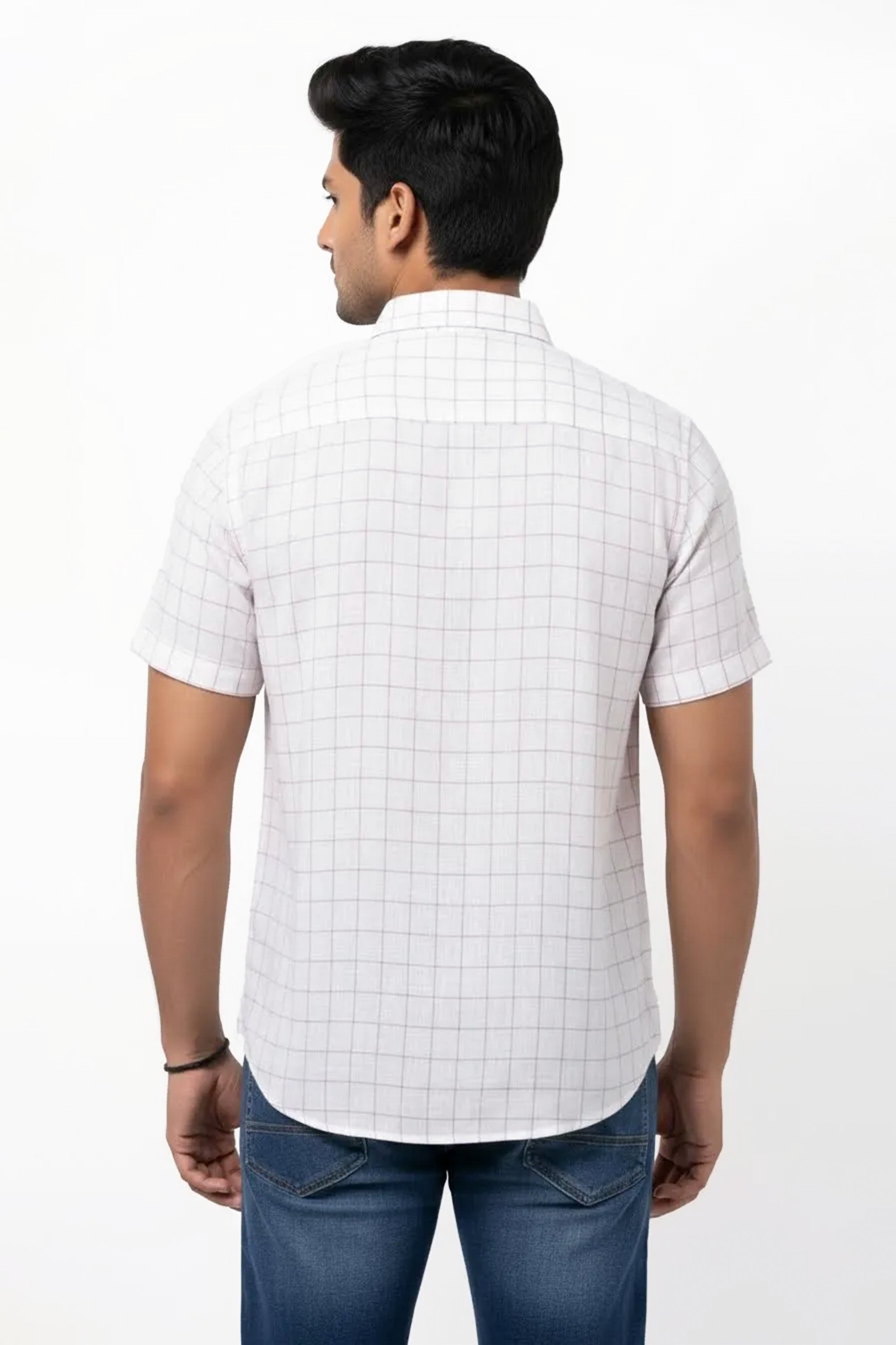 Slim Fit Cotton Linen Checks S/S Shirt