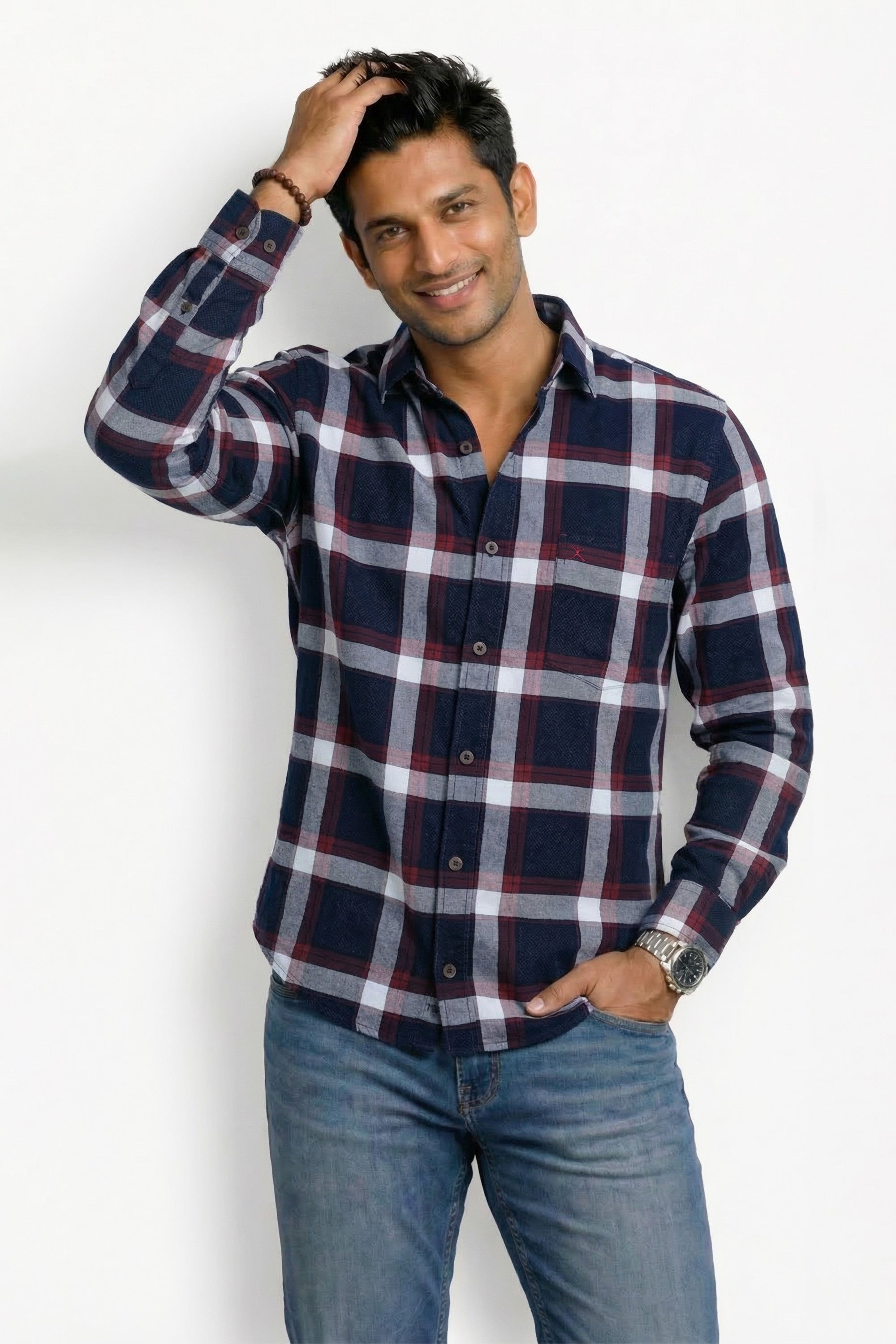 Slim Fit Cotton Checks L/S Shirt