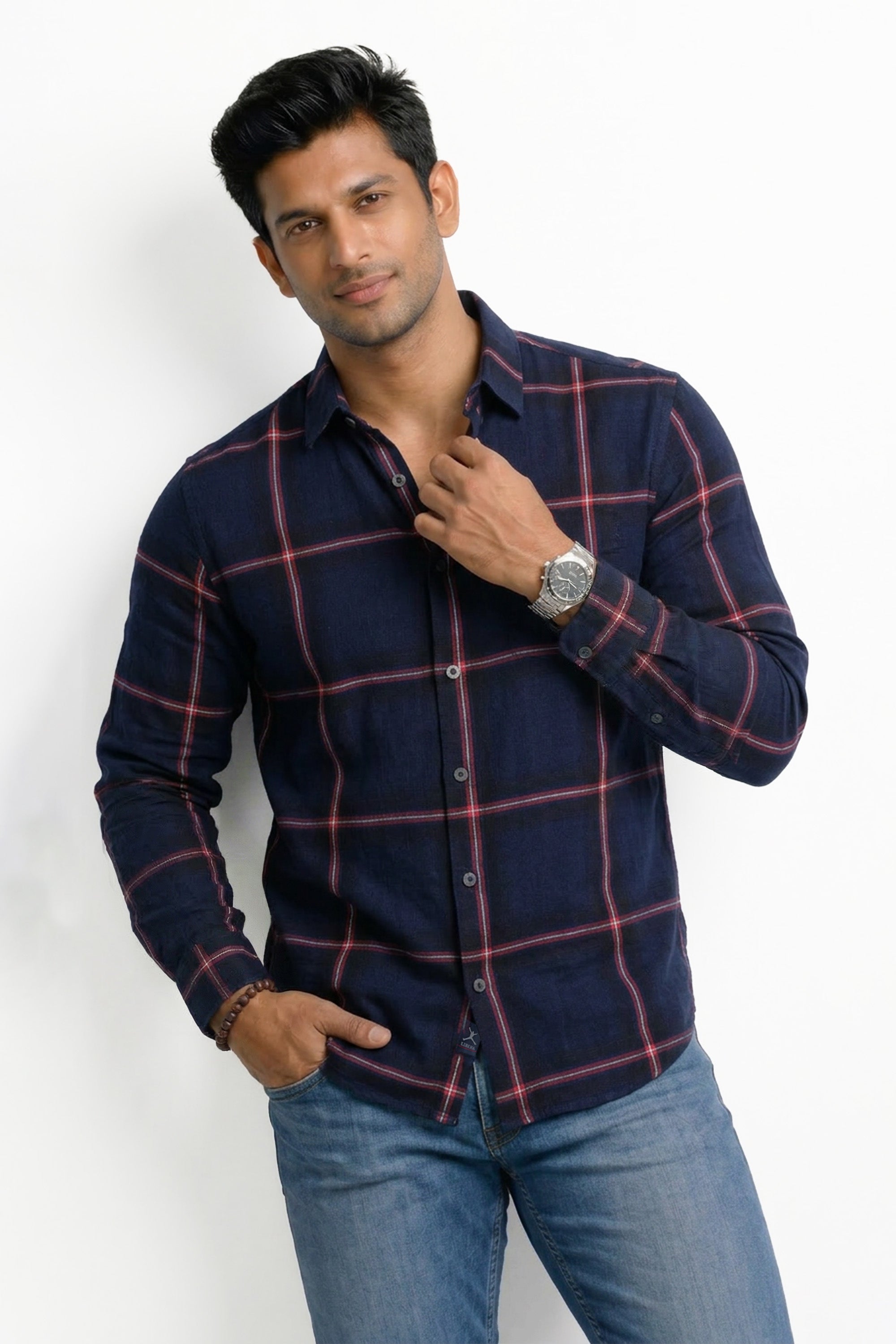 Slim Fit Cotton Checks L/S Shirt