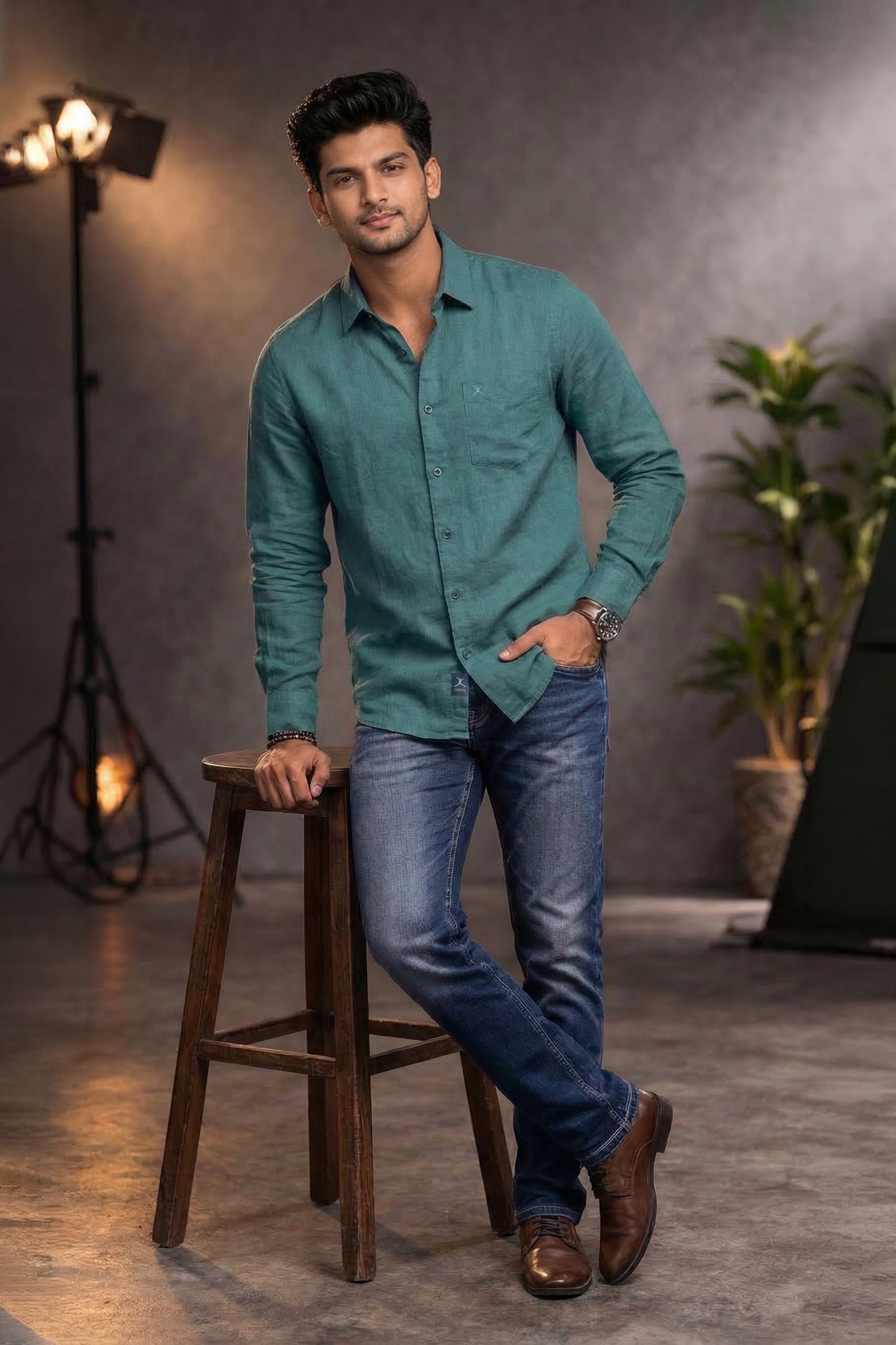 Slim Fit Cotton Linen Plain L/S Shirt