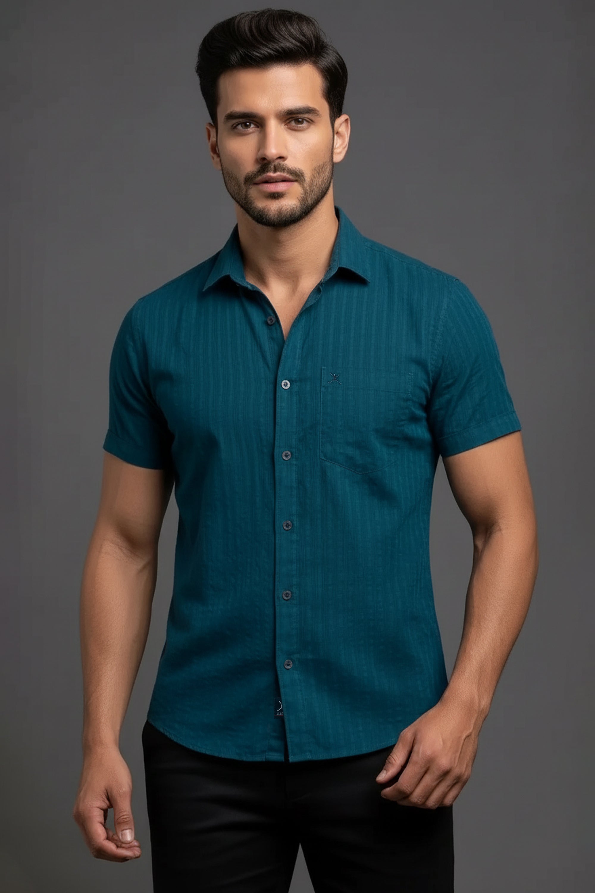 Slim Fit Cotton Plain Stripes Shirt