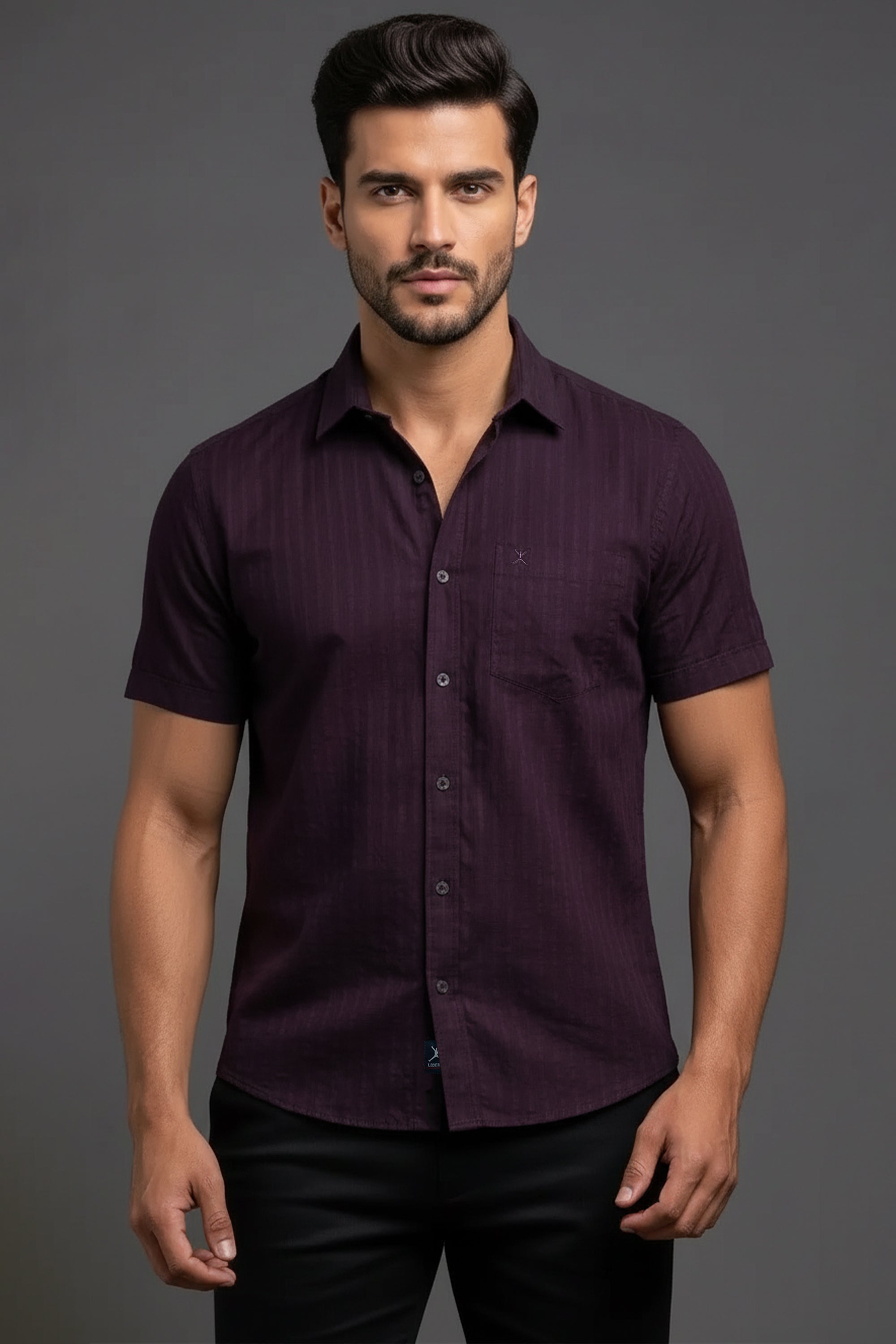 Slim Fit Cotton Plain Stripes Shirt