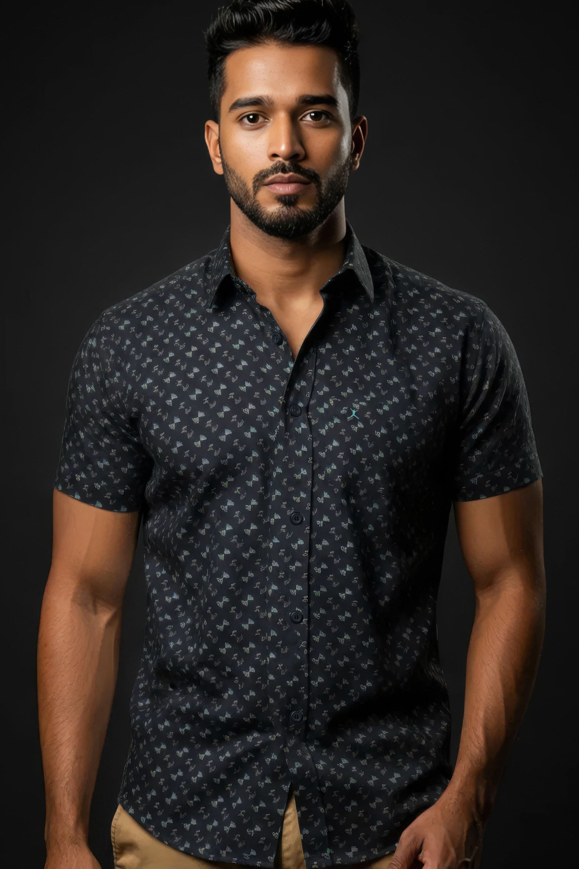 Slim Fit Dobby Printed S/S Shirt