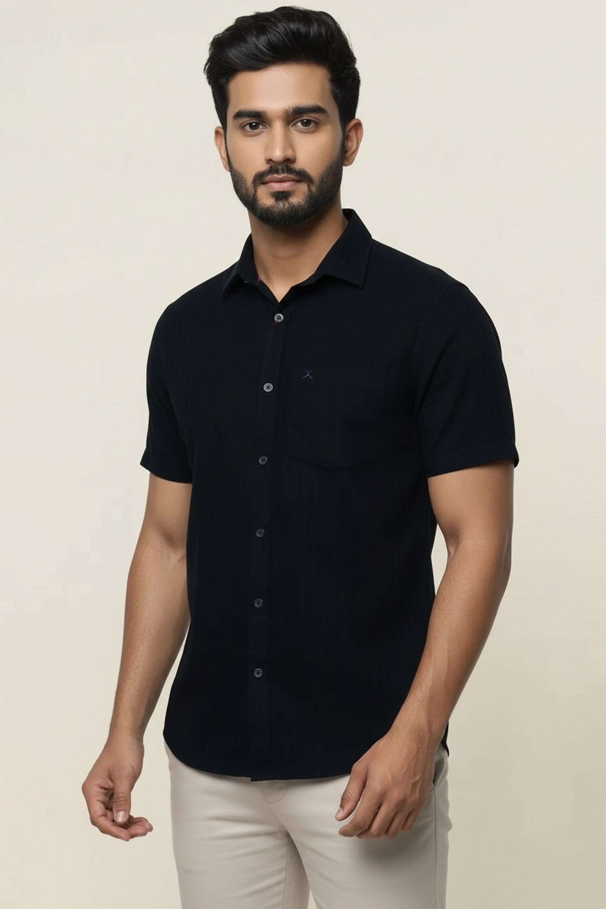 Slim Fit Cotton Plain Stripes Shirt