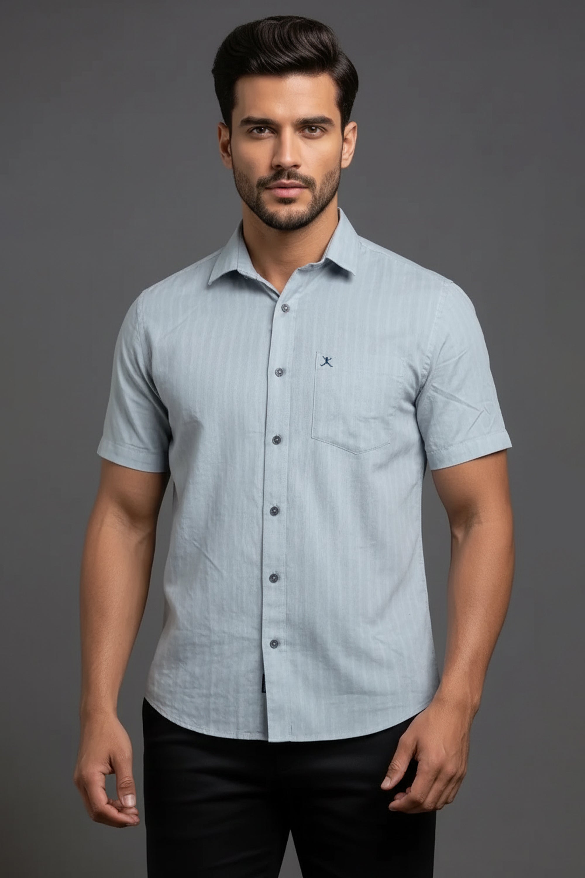 Slim Fit Cotton Plain Stripes Shirt