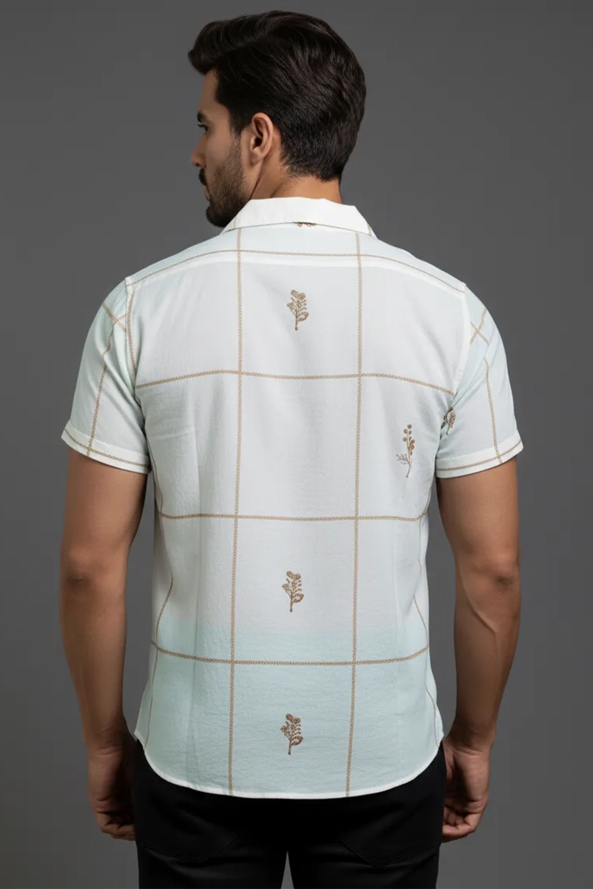Slim Fit Printed S/S Shirt - White | Beige