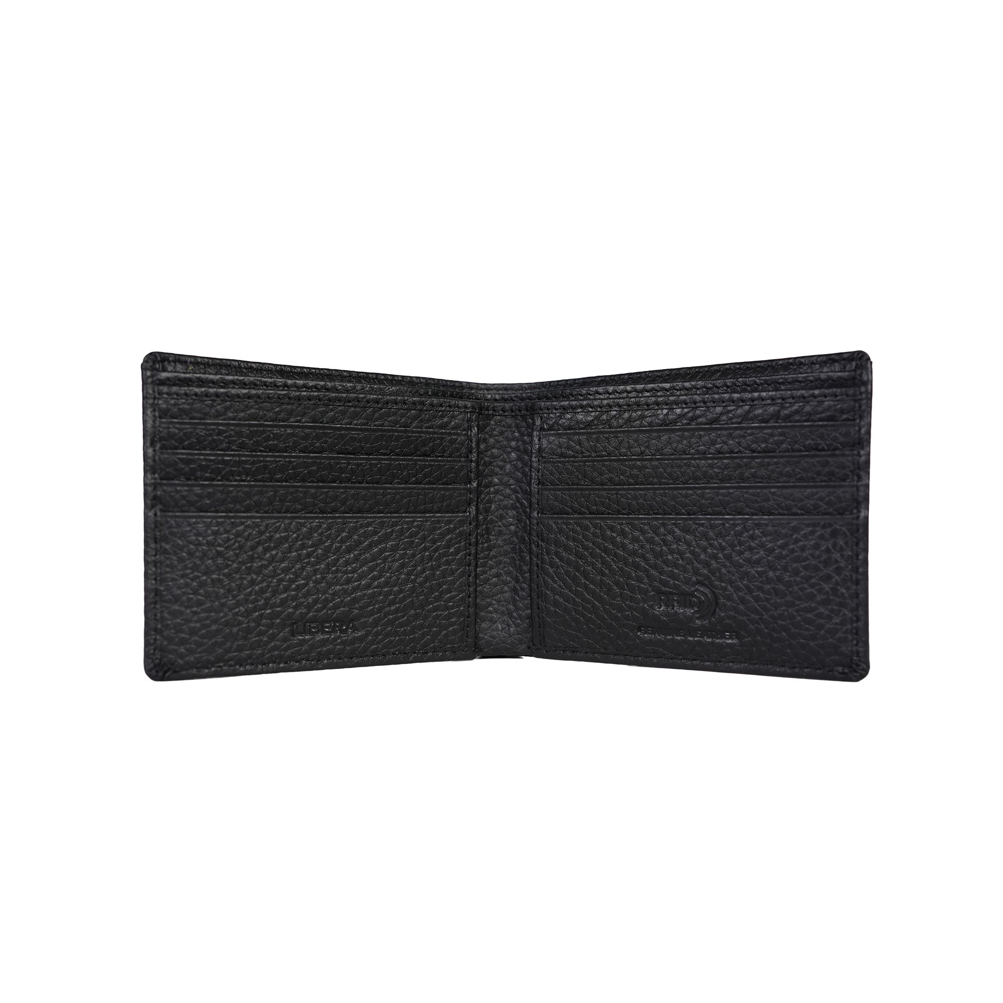 Italian Leather RFID Pebbled Wallet - Black