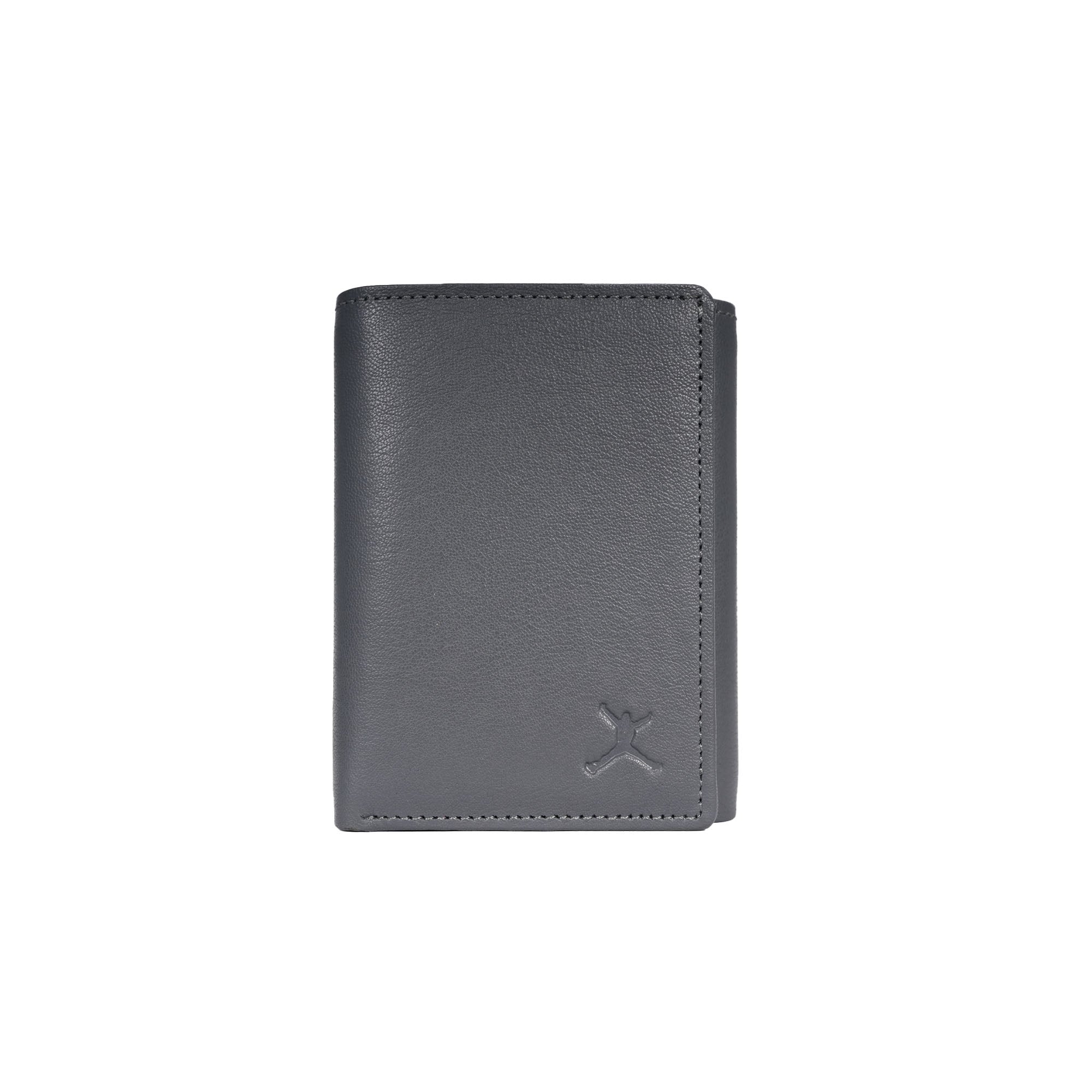 Genuine Leather RFID Tri Fold Wallet - Gray