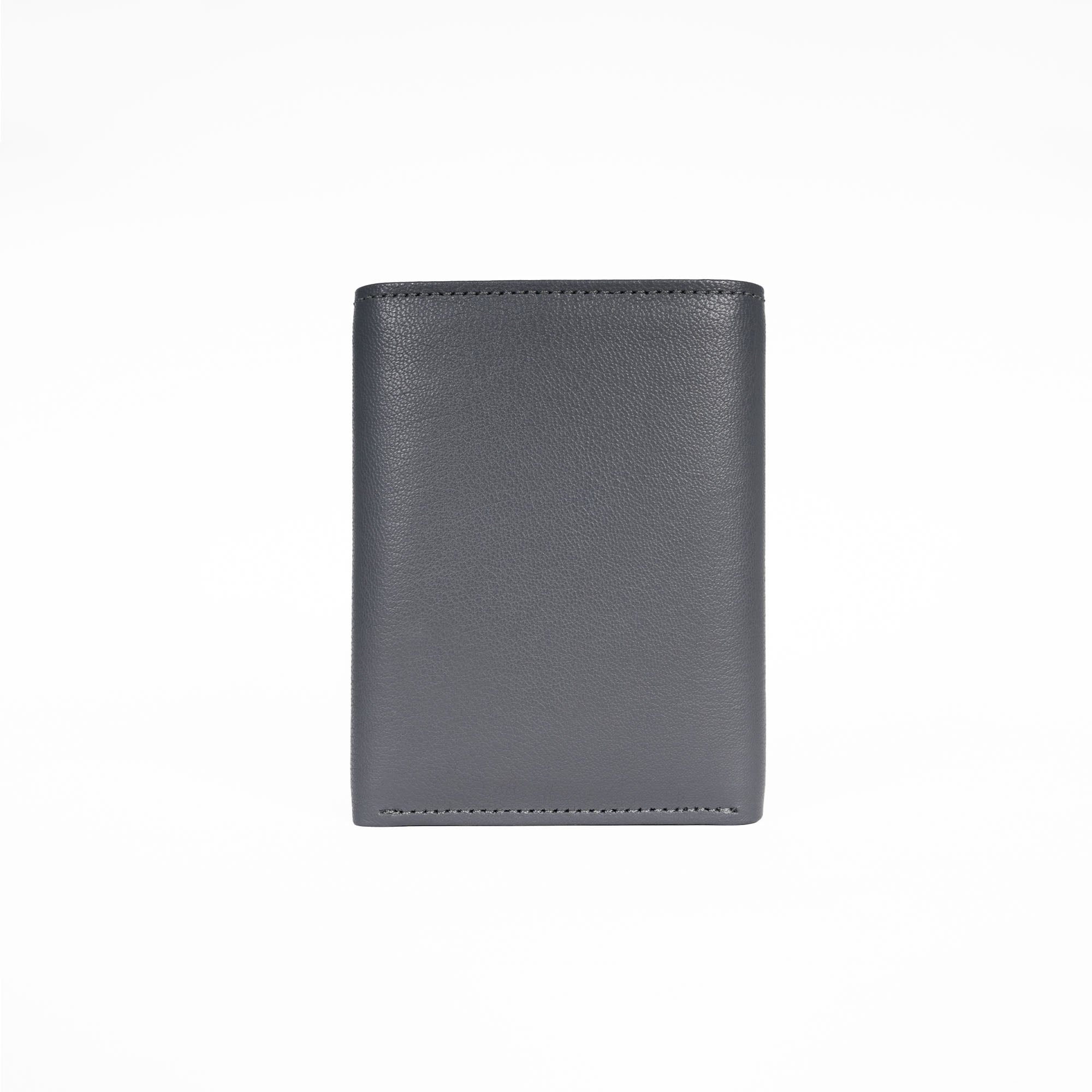 Genuine Leather RFID Tri Fold Wallet - Gray