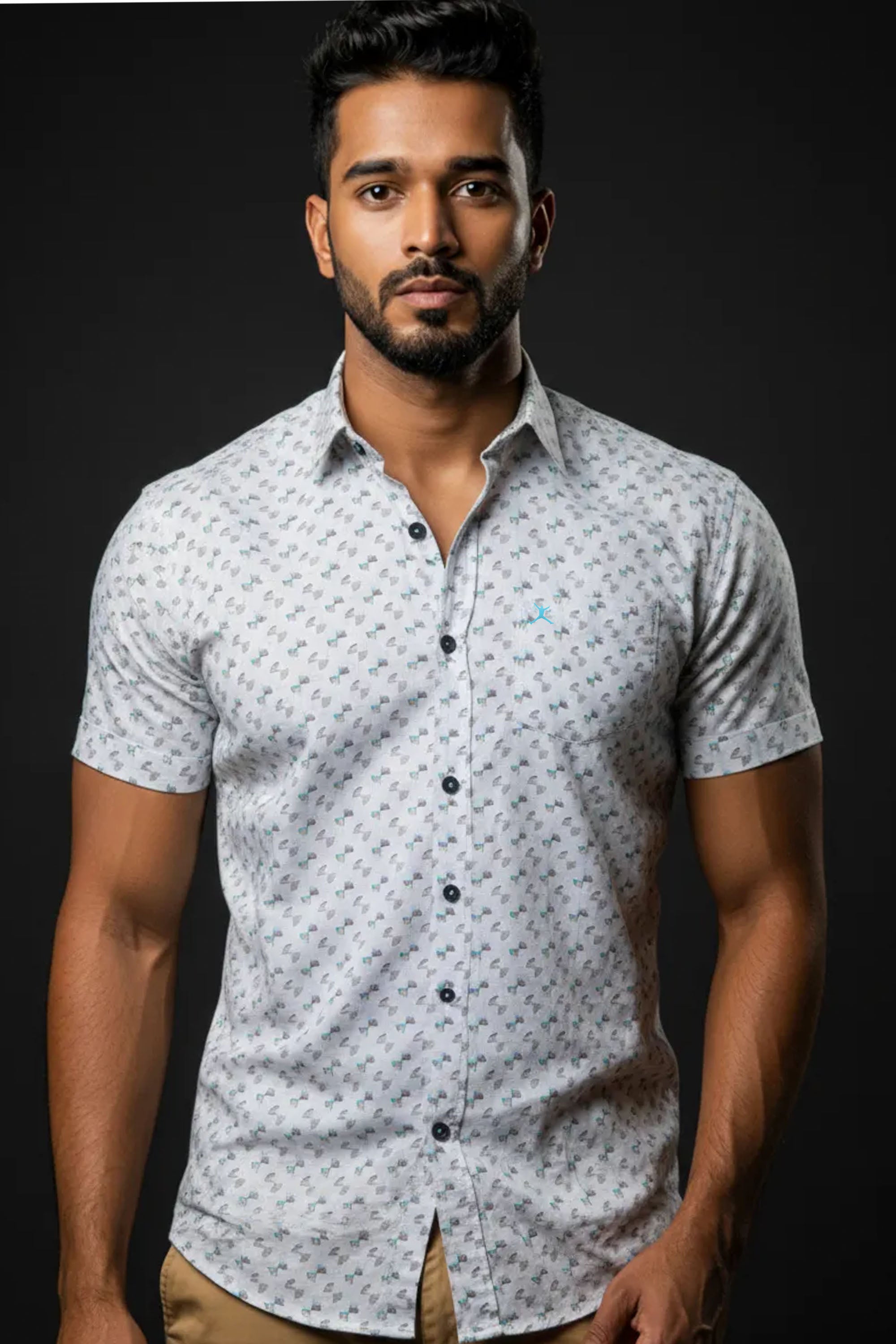 Slim Fit Dobby Printed S/S Shirt