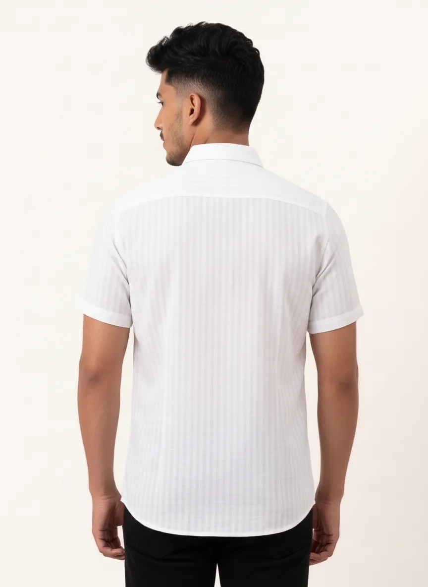 Regular Fit Cotton Linen Stripe S/S Shirt - White