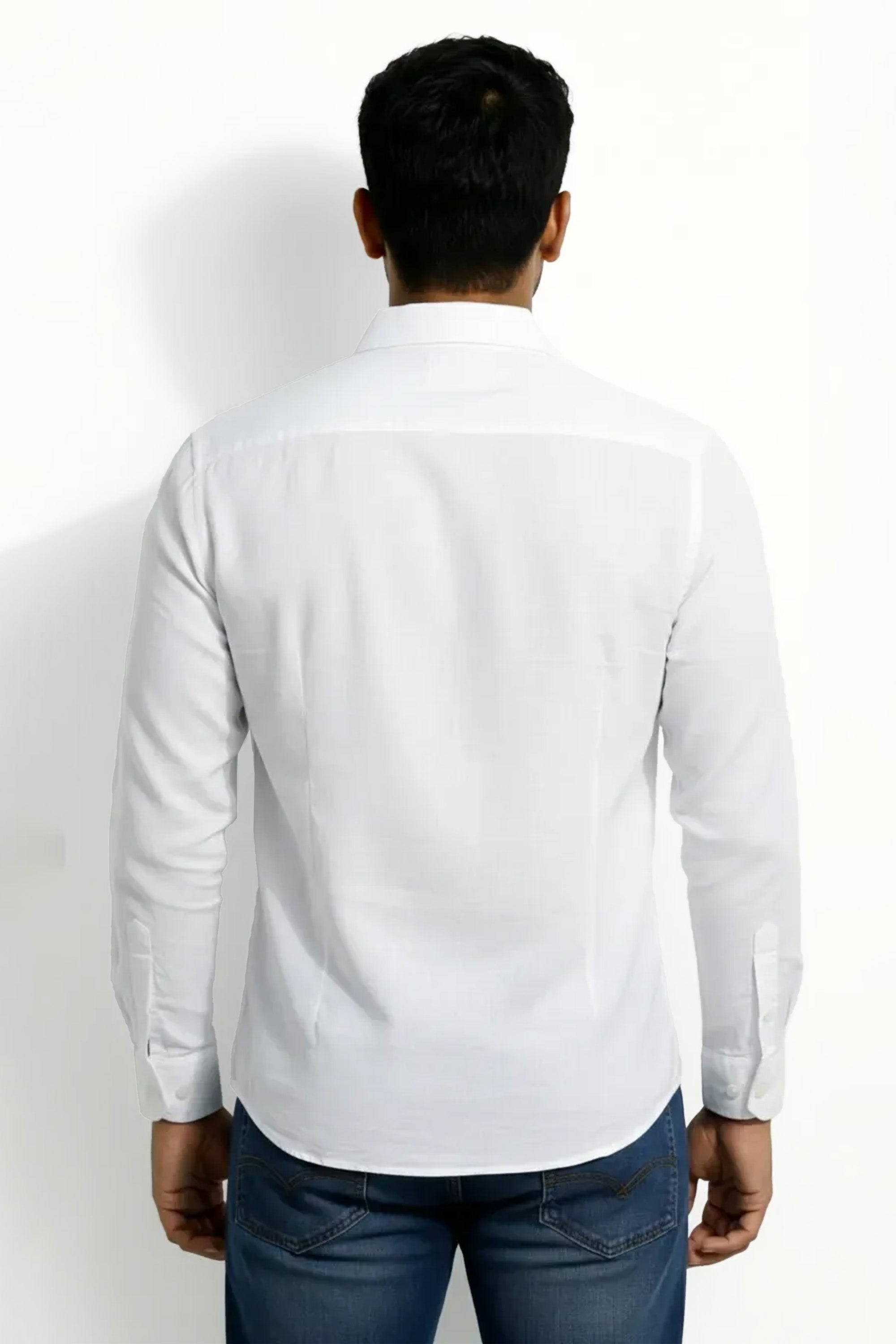 Slim Fit Cotton Linen Plain L/S Shirt