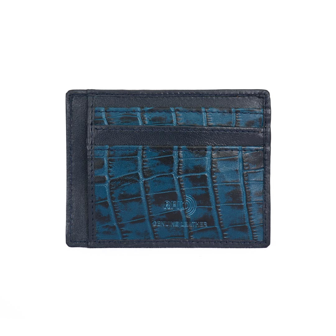 RFID Croc Leather Card Wallet - Midnight Blue