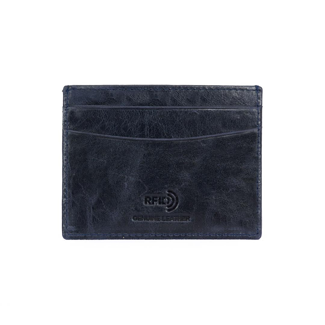 RFID Crack Leather Card Wallet - Navy Blue