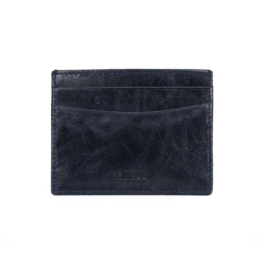 RFID Crack Leather Card Wallet - Navy Blue