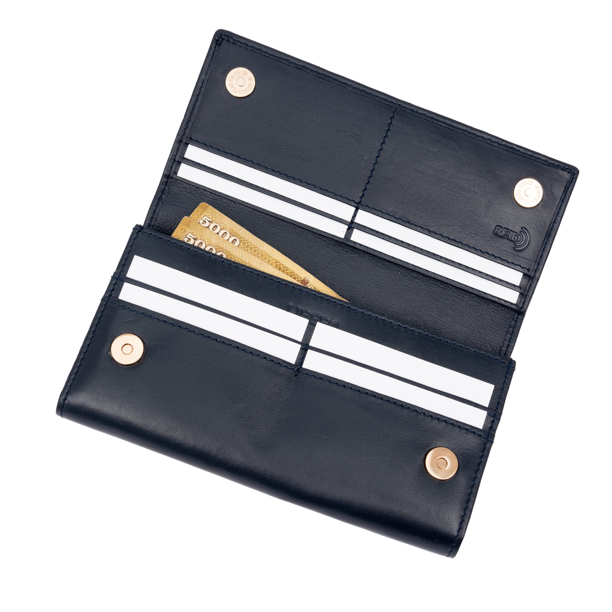 Italian Leather RFID Ladies Wallet - Navy Blue