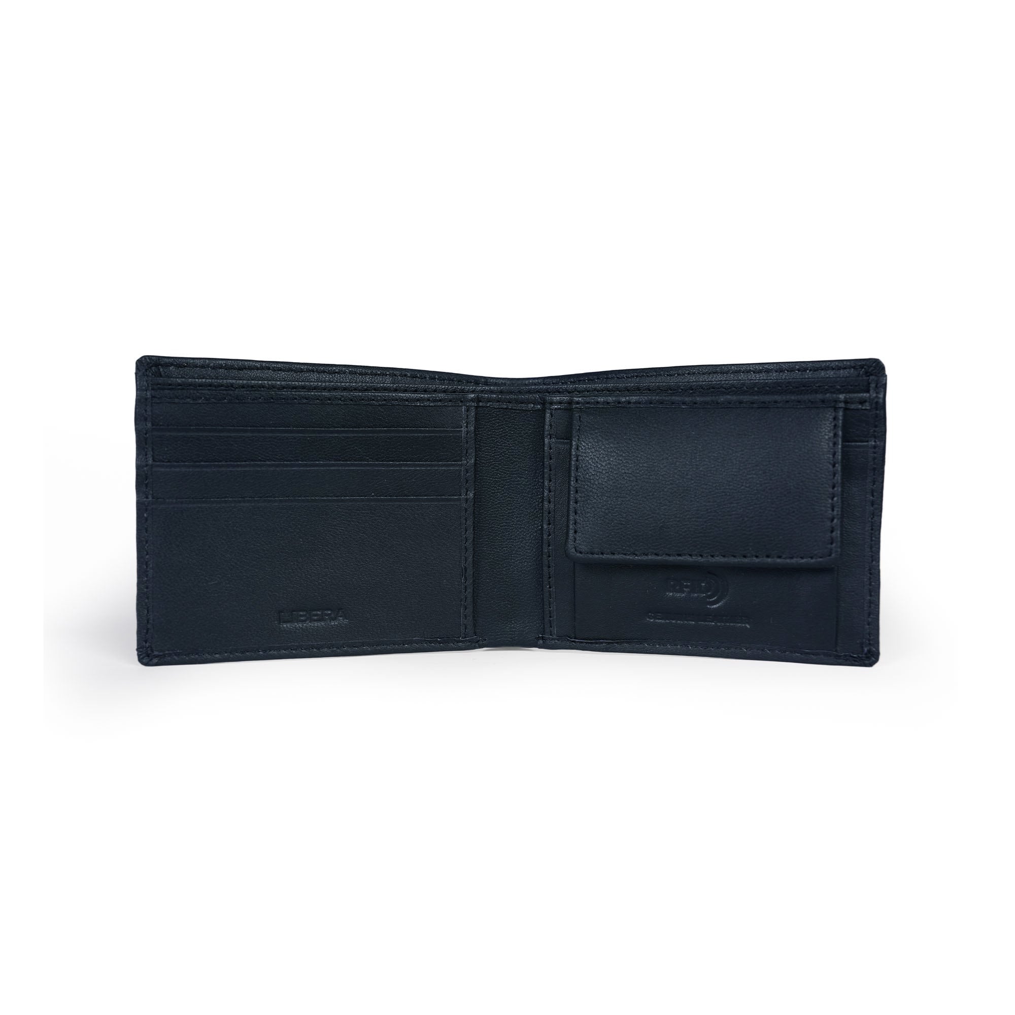 Genuine Leather RFID Coin Pocket Wallet - Navy Blue