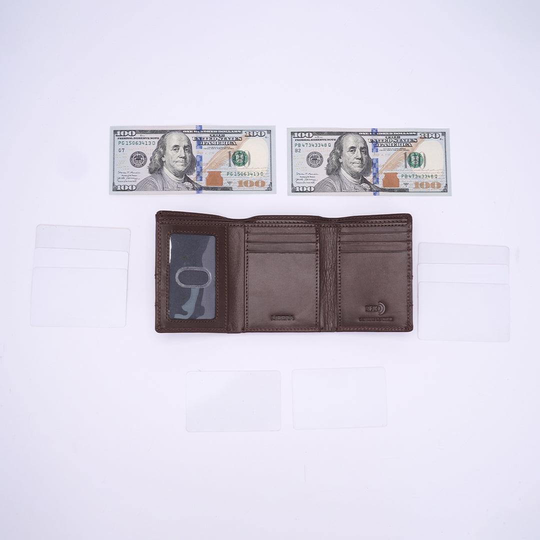 Italian Leather Tri Fold Wallet - Brown