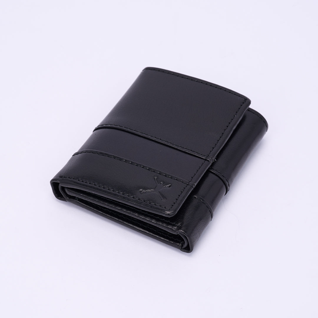 Italian Leather Tri Fold Wallet - Black