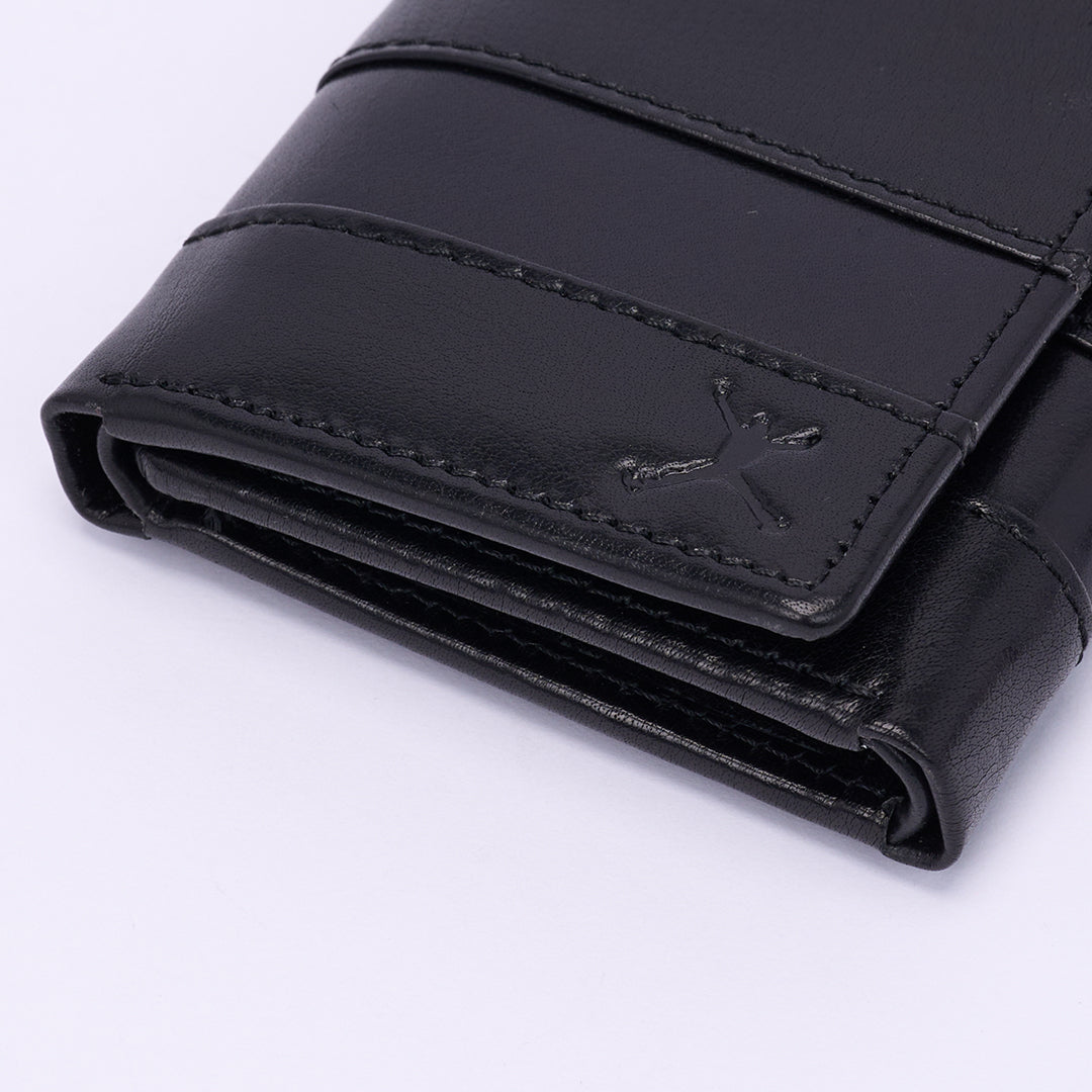 Italian Leather Tri Fold Wallet - Black