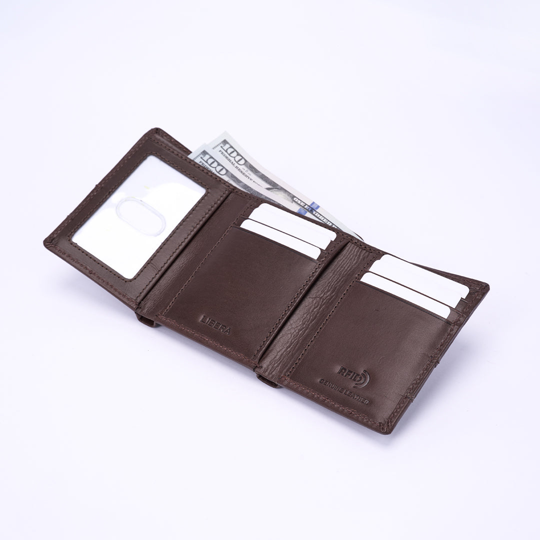 Italian Leather Tri Fold Wallet - Brown