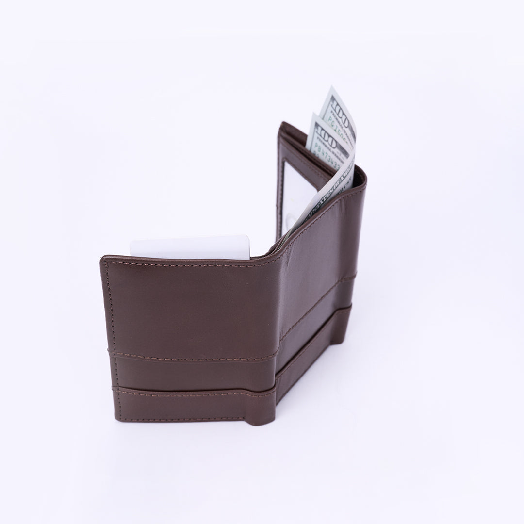 Italian Leather Tri Fold Wallet - Brown