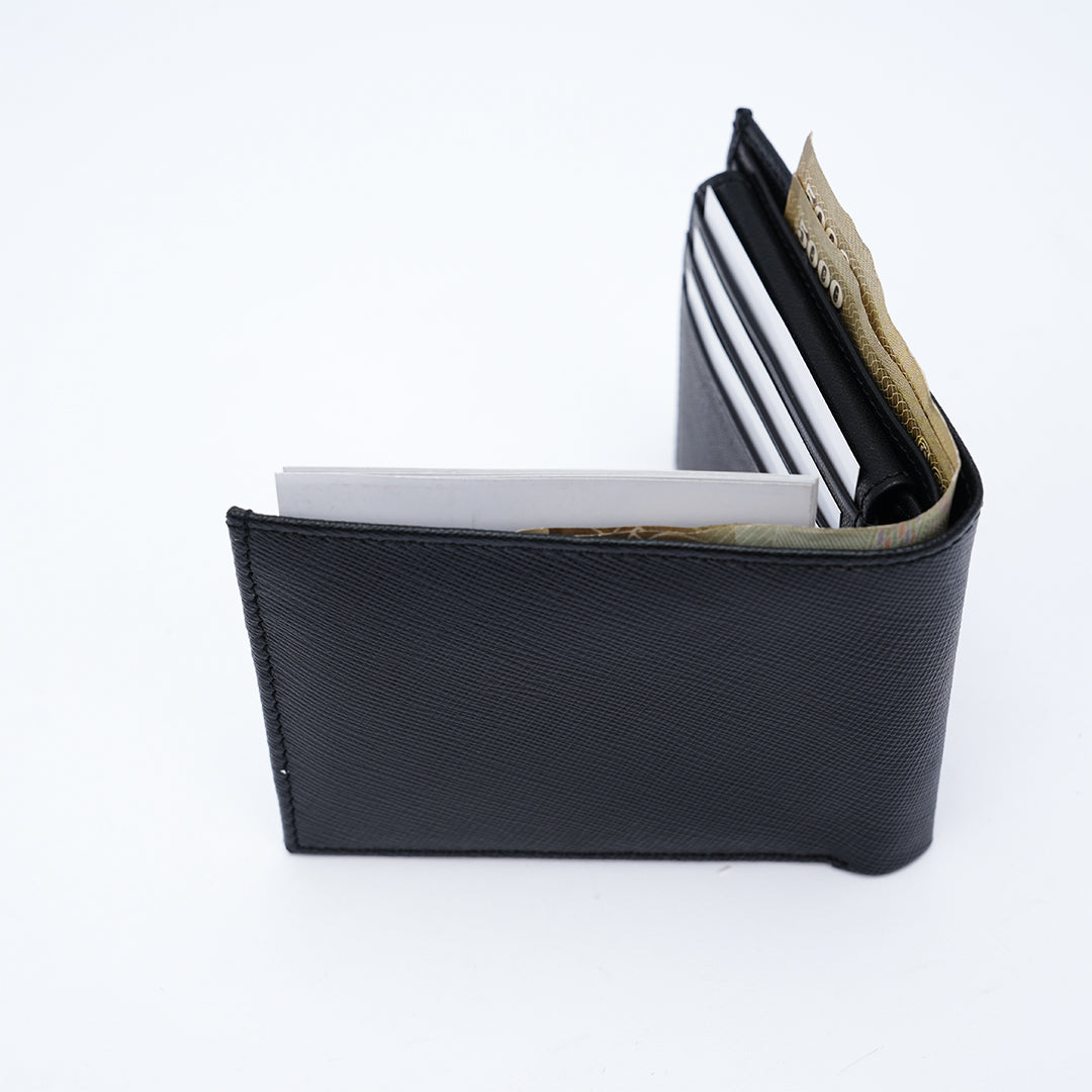 Italian Saffiano Leather RFID Wallet - Black