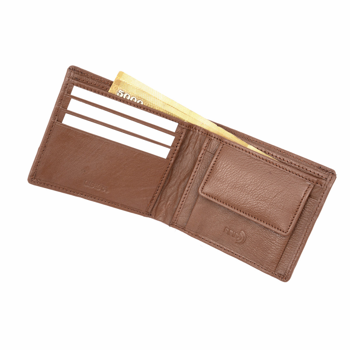 Genuine Leather Coin Pocket Wallet - Tan