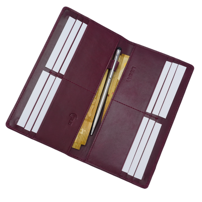 Genuine Leather Ladies RFID Long Wallet - Burgundy