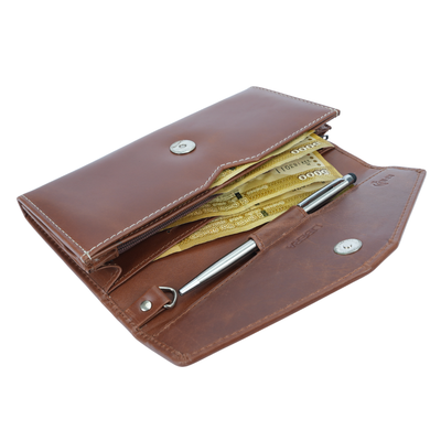 Italian Leather RFID Ladies Envelope Clutch Wallet - Tan