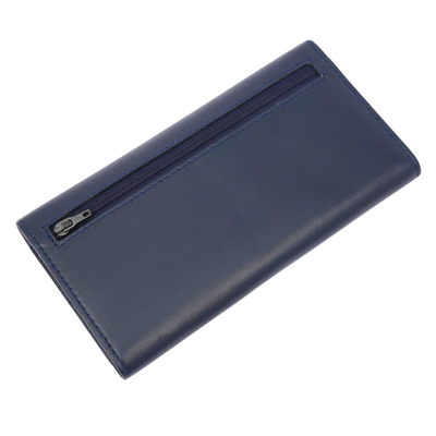 Italian Leather RFID Ladies Wallet - Navy Blue