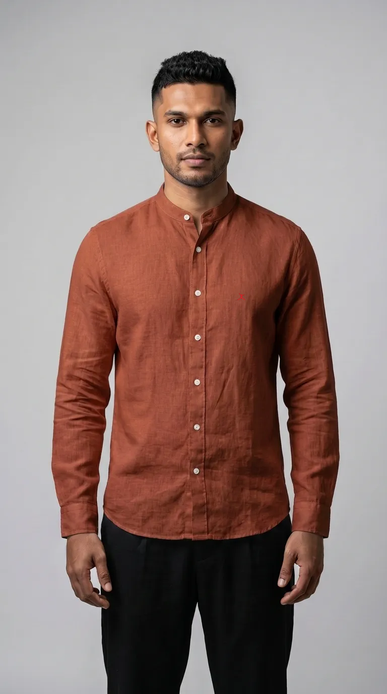 Slim Fit Linen Cotton L/S Shirt - Maroon