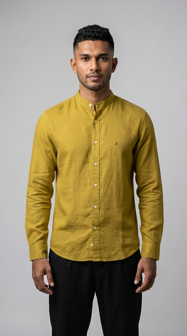 Slim Fit Linen Cotton L/S Shirt - Yellow
