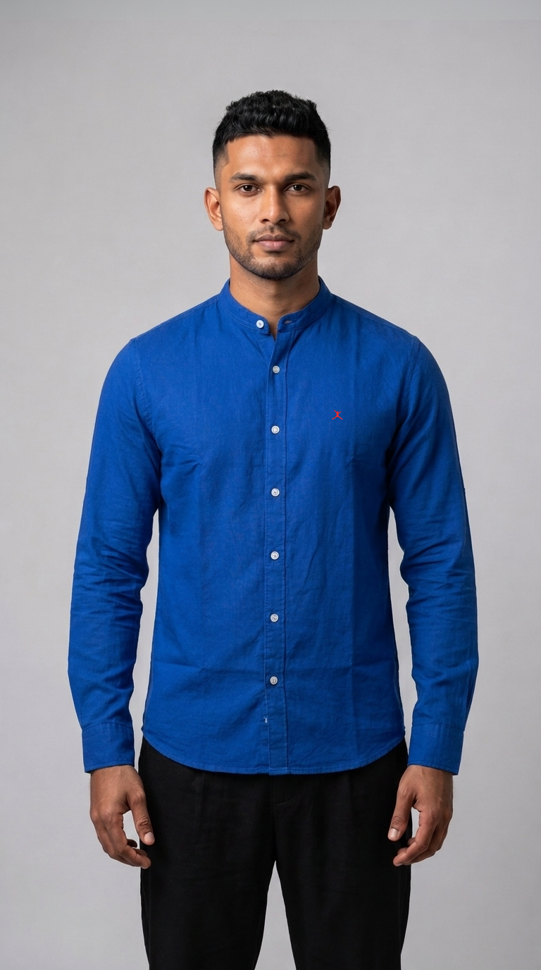 Slim Fit Linen Cotton L/S Shirt - Cobalt Blue