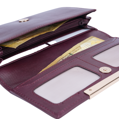 Italian Leather RFID Ladies Envelope Clutch Wallet - Burgundy