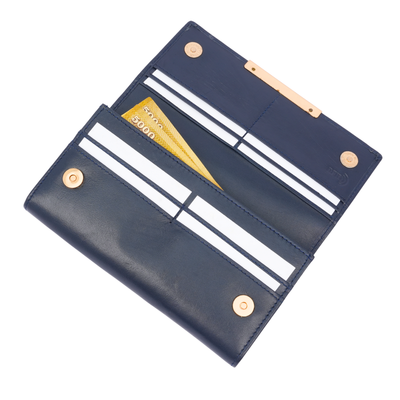 Italian Leather RFID Ladies Wallet - Navy Blue