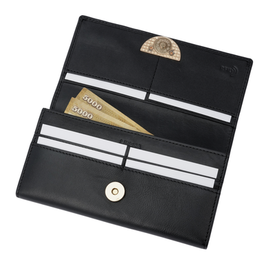 Italian Leather RFID Ladies Wallet - Black