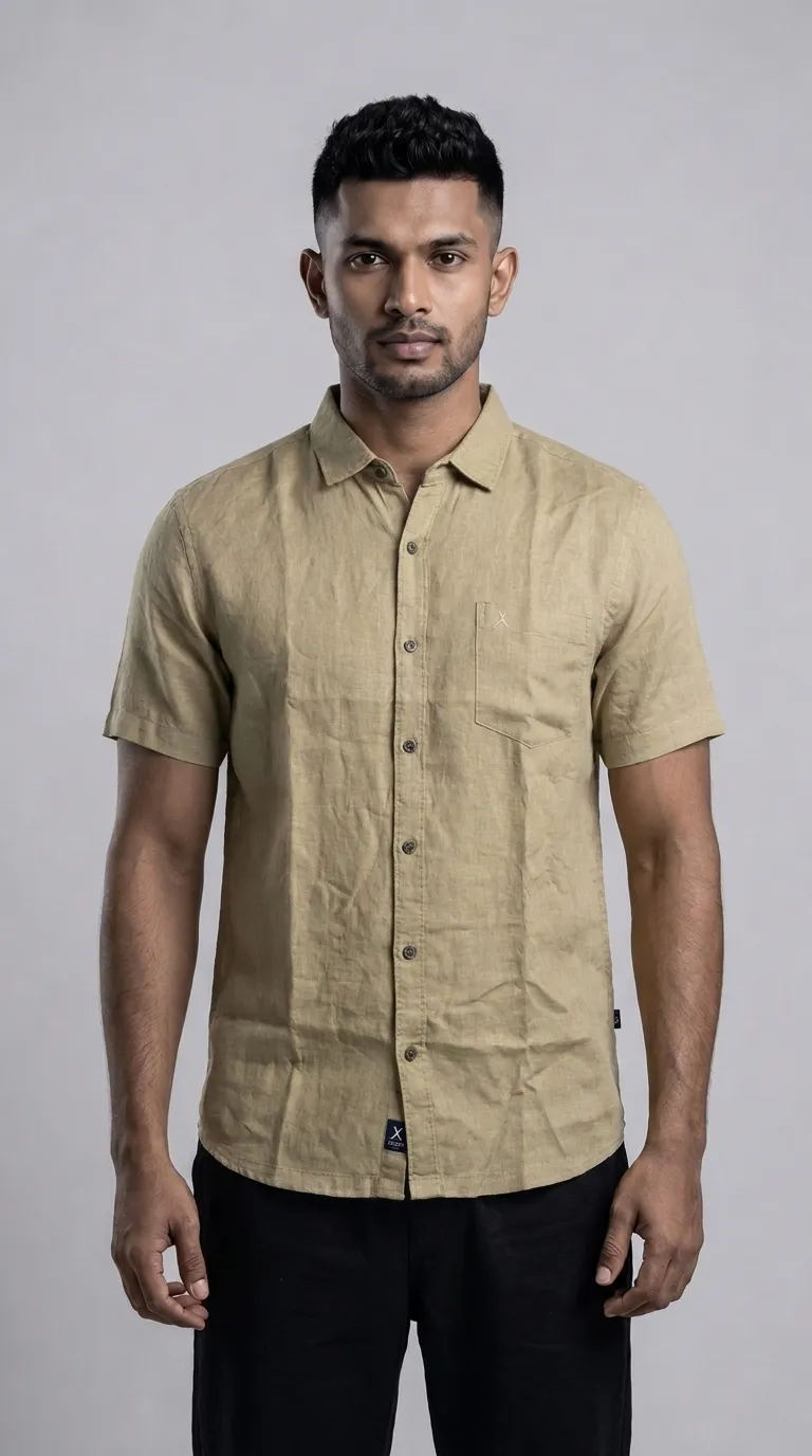 Slim Fit 100% Linen S/S Shirt - Cream